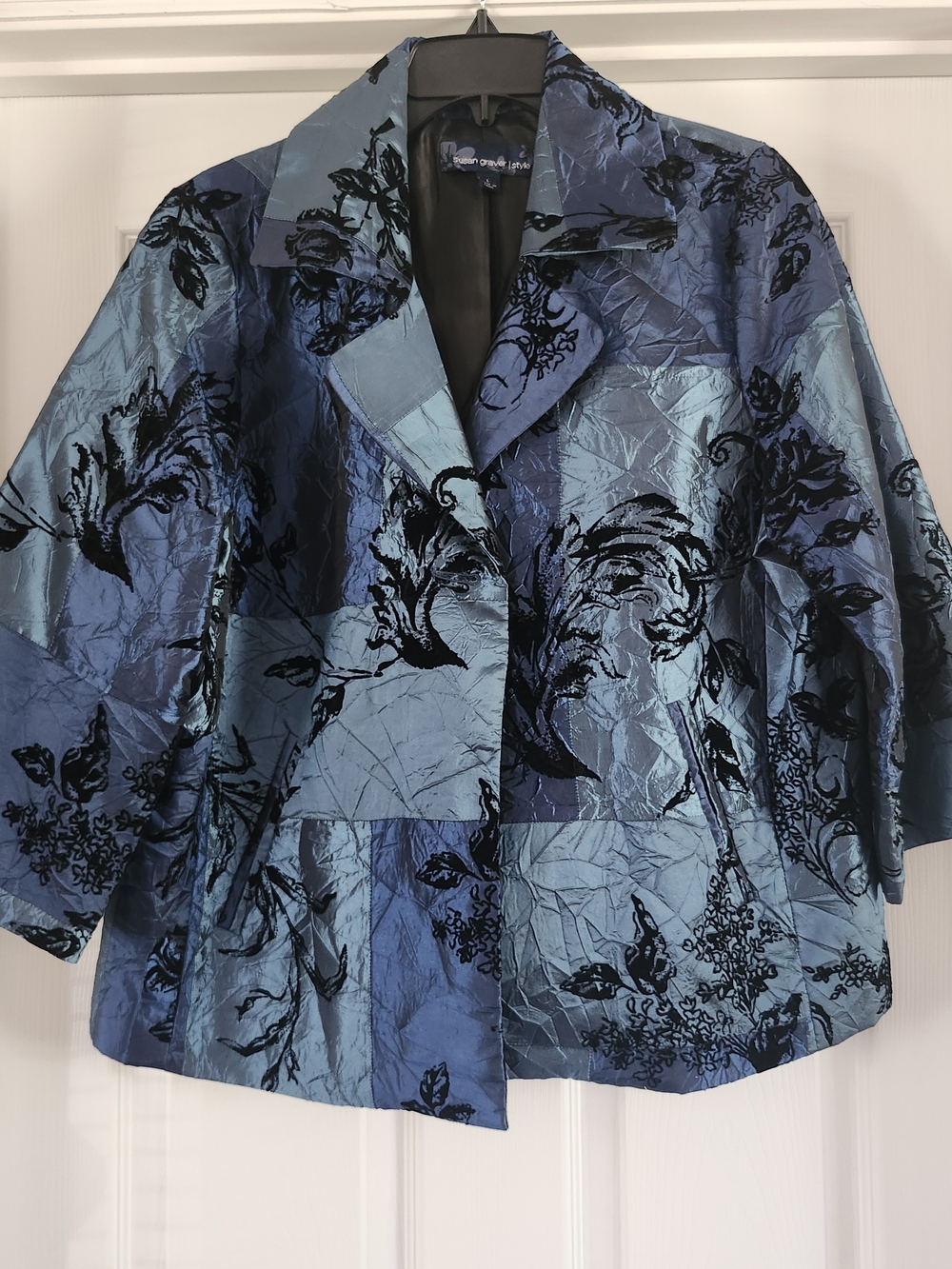 Susan Graver Blue Floral Textured Blazer Jacket